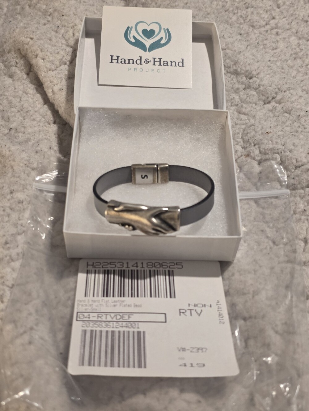 Hand & Hand Project Flat Leather Bracelet Silver Plated Bead Deborah Groenheyde